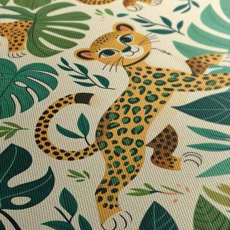 WANDBILD VERSPIELTE GEPARDEN UND BLÄTTER - KINDERBILDER TIERE - BILDER