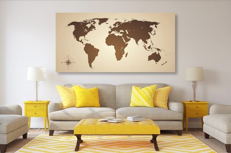 WANDBILD WELTKARTE IN BRAUNTÖNEN - WELTKARTEN ALS BILDER - BILDER