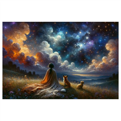OBRAZ POSTAVA SE ZVÍŘATY POD HVĚZDAMI - OBRAZY PODLE MOTIVU - OBRAZY