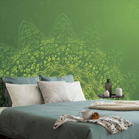SELF ADHESIVE WALLPAPER MODERN ELEMENTS OF A MANDALA IN GREEN - SELF-ADHESIVE WALLPAPERS - WALLPAPERS