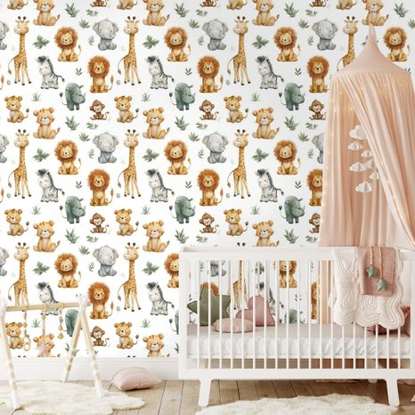 TAPETE NIEDLICHE SAFARI-TIERE - KINDERTAPETEN - TAPETEN