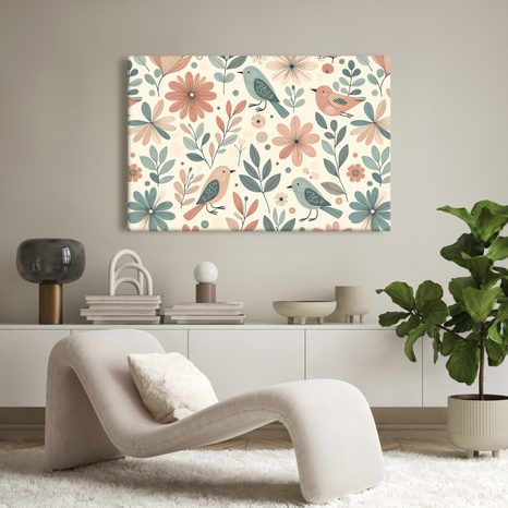 WANDBILD FRÜHLINGSGARTEN MIT VÖGELN - WANDBILDER NACH MOTIV - BILDER