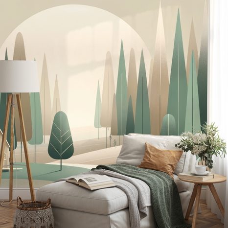 SAMOLEPÍCÍ TAPETA MINIMALISTICKÁ LESNÍ KRAJINA - TAPETY MANDALA - TAPETY