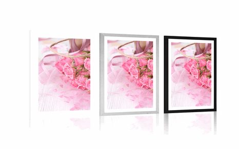 PLAKAT Z PASSE-PARTOUT ROMANTYCZNY RÓŻOWY BUKIET RÓŻ - MARTWA NATURA - PLAKATY