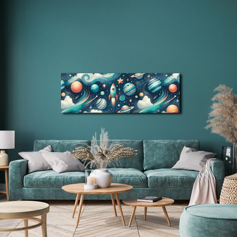 OBRAZ KOSMOS S RAKETOU A HVĚZDAMI - DĚTSKÉ OBRAZY VESMÍR - OBRAZY