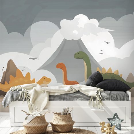 TAPETA BAREVNÍ DINOSAUŘI V KRAJINĚ - DĚTSKÉ TAPETY - TAPETY