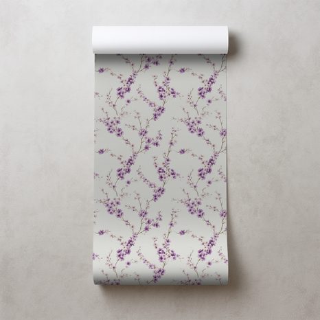 TAPETA FIALOVÉ KVĚTY NA SVĚTLÉM POZADÍ - VZOROVANÉ TAPETY - TAPETY