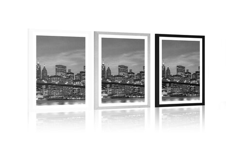 PLAGÁT S PASPARTOU ČIERNOBIELY MOST V BROOKLYNE - ČIERNOBIELE - PLAGÁTY