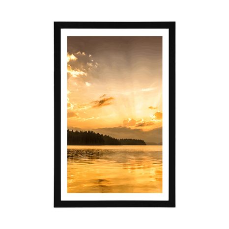 POSTER CU PASSEPARTOUT REFLECȚIA LACULUI DE MUNTE - NATURĂ - POSTERE