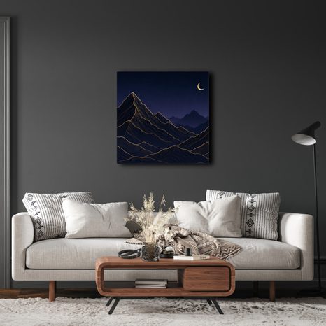 TABLEAU SUR TOILE – LIGNES DORÉES DE MONTAGNES LA NUIT - TABLEAUX DE MONTAGNE - TABLEAUX