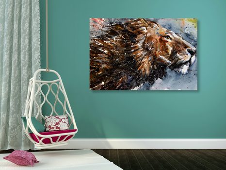 WANDBILD KÖNIG DER TIERE IN AQUARELL - BILDER TIERE - BILDER