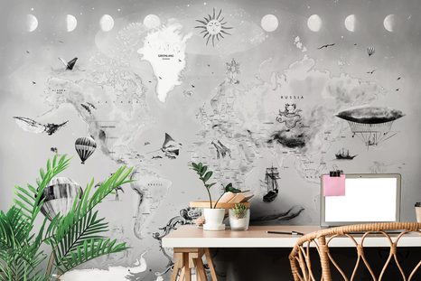 CARTA DA PARATI AUTOADESIVA – MAPPA DISEGNATA GRIGIA - CARTA DA PARATI AUTOADESIVE - CARTA DA PARATI