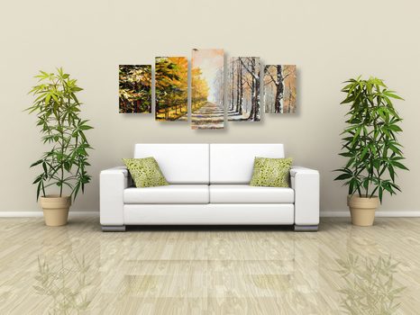 5-PIECE CANVAS PRINT AUTUMN AVENUE OF TREES - PICTURES OF NATURE AND LANDSCAPE - PICTURES