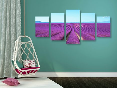 5 RÉSZES KÉP VÉGTELEN LEVANDULA MEZŐ - TERMÉSZET- ÉS TÁJKÉPEK - KÉPEK