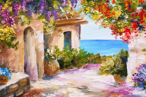 OBRAZ LETNÍ POBŘEŽNÍ DOMEK - OBRAZY - TOTÁLNÍ VÝPRODEJ 🔥