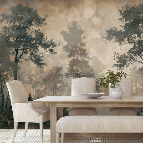 TAPET AUTOADEZIV CEAȚĂ DE PĂDURE ÎN TONURI DE GRI - TAPET PĂDURE - TAPETURI