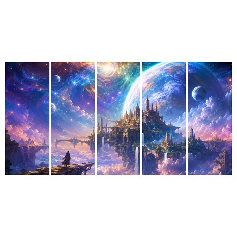 TABLEAU EN 5 PARTIES – ROYAUME CÉLESTE DANS LES NUAGES - IMAGES DE GALAXIE - TABLEAUX