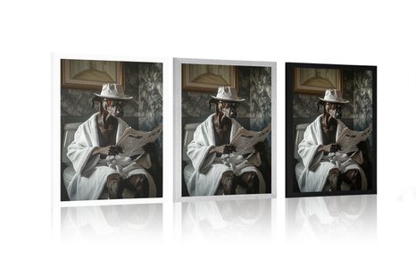 POSTER HUND MIT EINER ZEITUNG AUF DEM KLO - HUNDE - POSTER