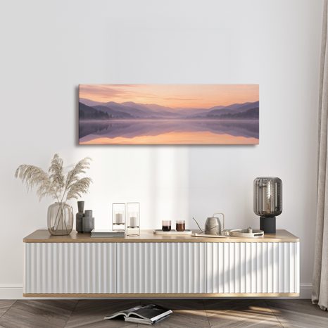 TABLEAU SUR TOILE – AUBE PAISIBLE SUR L’EAU - TABLEAUX DU LAC - TABLEAUX