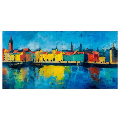 SLIKA ŽIVE BOJE GRADSKOG PEJZAŽA - ŠARENE KUĆE - SLIKE