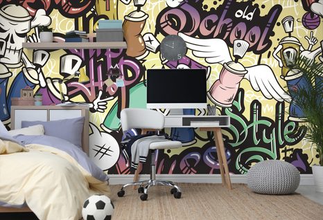 CARTA DA PARATI AUTOADESIVA – STREET ART ALLEGRO CON CONTRASTO GIALLO - CARTA DA PARATI AUTOADESIVE - CARTA DA PARATI