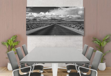 WANDBILD WEG IN DER WÜSTE IN SCHWARZ-WEISS - SCHWARZ-WEISSE BILDER - BILDER