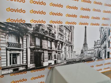 КАРТИНА НА ПЛАТНО – ИЗГЛЕД НА АЙФЕЛОВАТА КУЛА ОТ УЛИЦА В ПАРИЖ В ЧЕРНО И БЯЛО - ЧЕРНО-БЕЛИ КАРТИНИ - КАРТИНИ