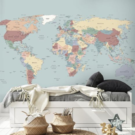 TAPETE BUNTE WELTKARTE - WELTKARTEN-TAPETEN - TAPETEN