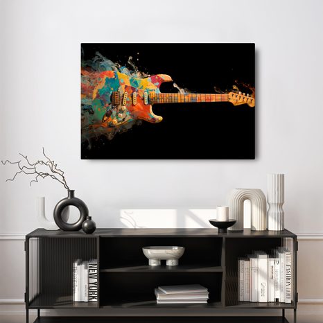 WANDBILD GITARRE IM BUNTEN WIRBEL - MUSIKBILDER - BILDER