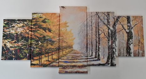 5-PIECE CANVAS PRINT AUTUMN AVENUE OF TREES - PICTURES OF NATURE AND LANDSCAPE - PICTURES
