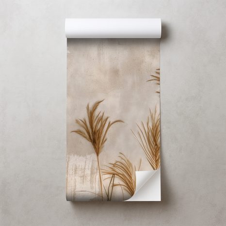 ZELFKLEVEND FOTOBEHANG PAMPAGRAS OP BEIGE ACHTERGROND - FOTOBEHANG BLOEMEN - FOTOBEHANG