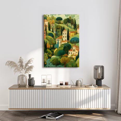 OBRAZ VENKOVSKÁ IDYLA A KOPCE - BAREVNÉ DOMY - OBRAZY