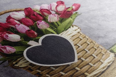 TABLOU LALELE ROȘII ÎNTR-UN COȘ DE LEMN - TABLOU FLORI - TABLOURI