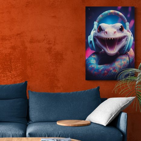 STAMPA SU TELA – SERPENTE CON CUFFIE - QUADRI DI ANIMALI DA FESTA CON LE CUFFIE - STAMPE E QUADRI