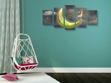 QUADRI 5 PEZZI – RAGAZZA SULLA LUNA - QUADRI DI PERSONE - STAMPE E QUADRI