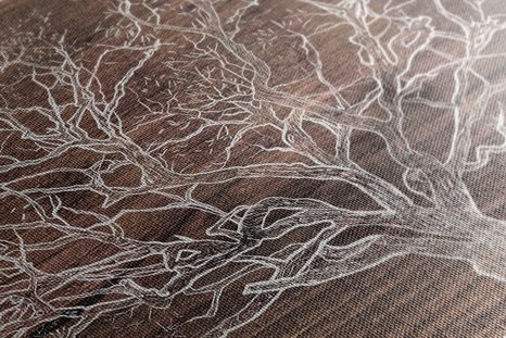 WANDBILD BAUMKRONE AUF HÖLZERNEM HINTERGRUND - BILDER BÄUME DES LEBENS - BILDER