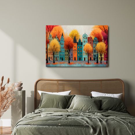 WANDBILD HERBSTLICHE STADT MIT BUNTEN HÄUSERN - BUNTE HÄUSER - BILDER
