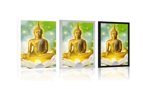 PLAKÁT ZLATÝ BUDDHA NA LOTOSOVÉM KVĚTU - FENG SHUI - PLAKÁTY