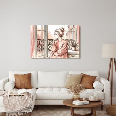 WANDBILD ROMANTISCHER AUSBLICK AUS DEM FENSTER - WANDBILDER FRAUEN - BILDER