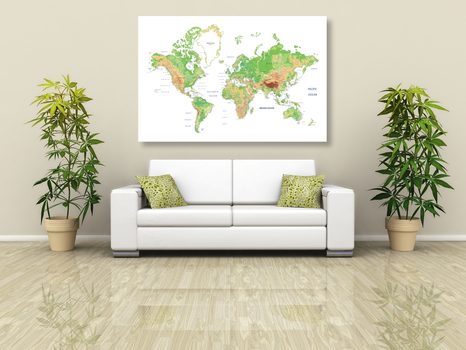CANVAS PRINT CLASSIC WORLD MAP WITH A WHITE BACKGROUND - PICTURES - 🔥 TOTAL SALE 🔥