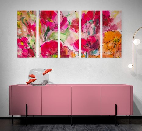 5-DÍLNÝ OBRAZ MALOVANÉ KVĚTINOVÉ ZÁTIŠÍ - OBRAZY KVĚTŮ - OBRAZY