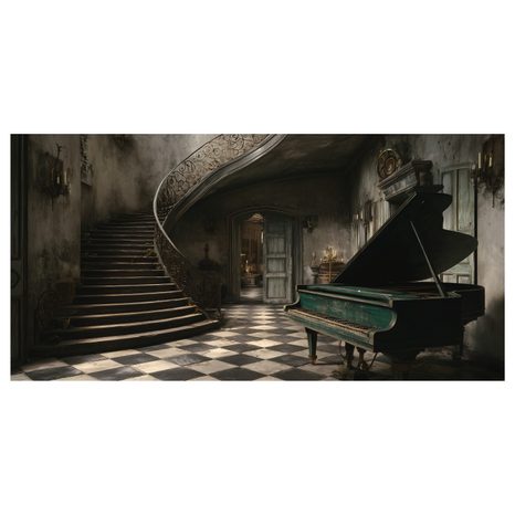 OBRAZ PIANO V OPUŠTĚNÉ VILE - HUDEBNÍ OBRAZY - OBRAZY