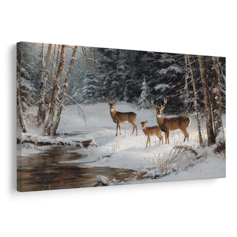 VÁNOČNÍ OBRAZ ZIMNÍ LES S KRÁSNÝMI JELENY - VÁNOČNÍ A ZIMNÍ OBRAZY - OBRAZY