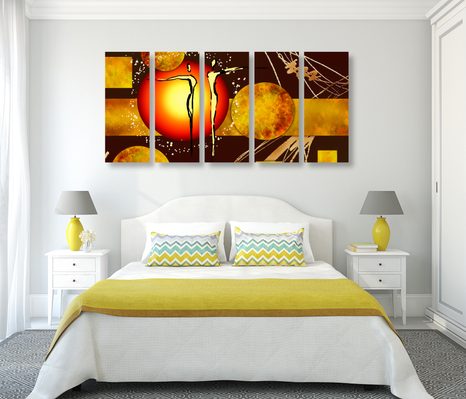 QUADRI 5 PEZZI – COPPIA INNAMORATA ETNICA - QUADRI ASTRATTO - STAMPE E QUADRI