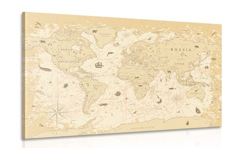 CANVAS PRINT MAP IN BEIGE DESIGN - PICTURES OF MAPS - PICTURES