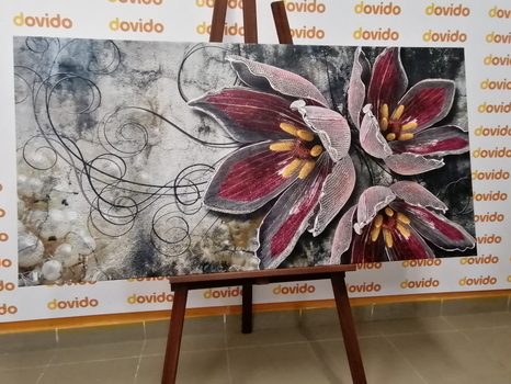 WANDBILD BLUMEN MIT PERLEN - BILDER BLUMEN - BILDER