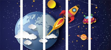 5-DÍLNÝ OBRAZ HURÁ DO VESMÍRU - DĚTSKÉ OBRAZY - OBRAZY