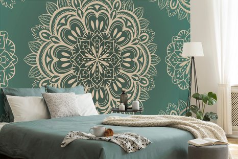 CARTA DA PARATI – MANDALA SU SFONDO TURCHESE - CARTA DA PARATI FENG SHUI - CARTA DA PARATI