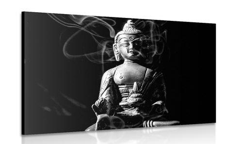 CANVAS PRINT BUDDHA STATUE IN BLACK AND WHITE - BLACK AND WHITE PICTURES - PICTURES