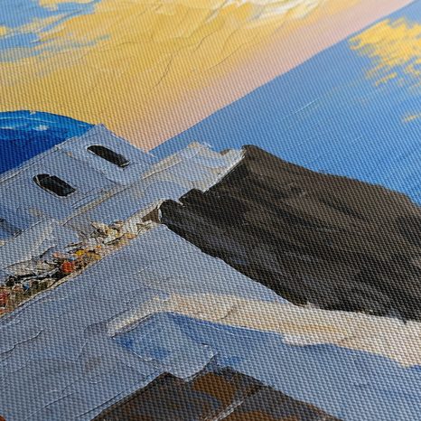 TABLEAU SUR TOILE – ÉGLISE GRECQUE AU-DESSUS DE LA MER - TABLEAUX LEVER ET COUCHER DE SOLEIL - TABLEAUX